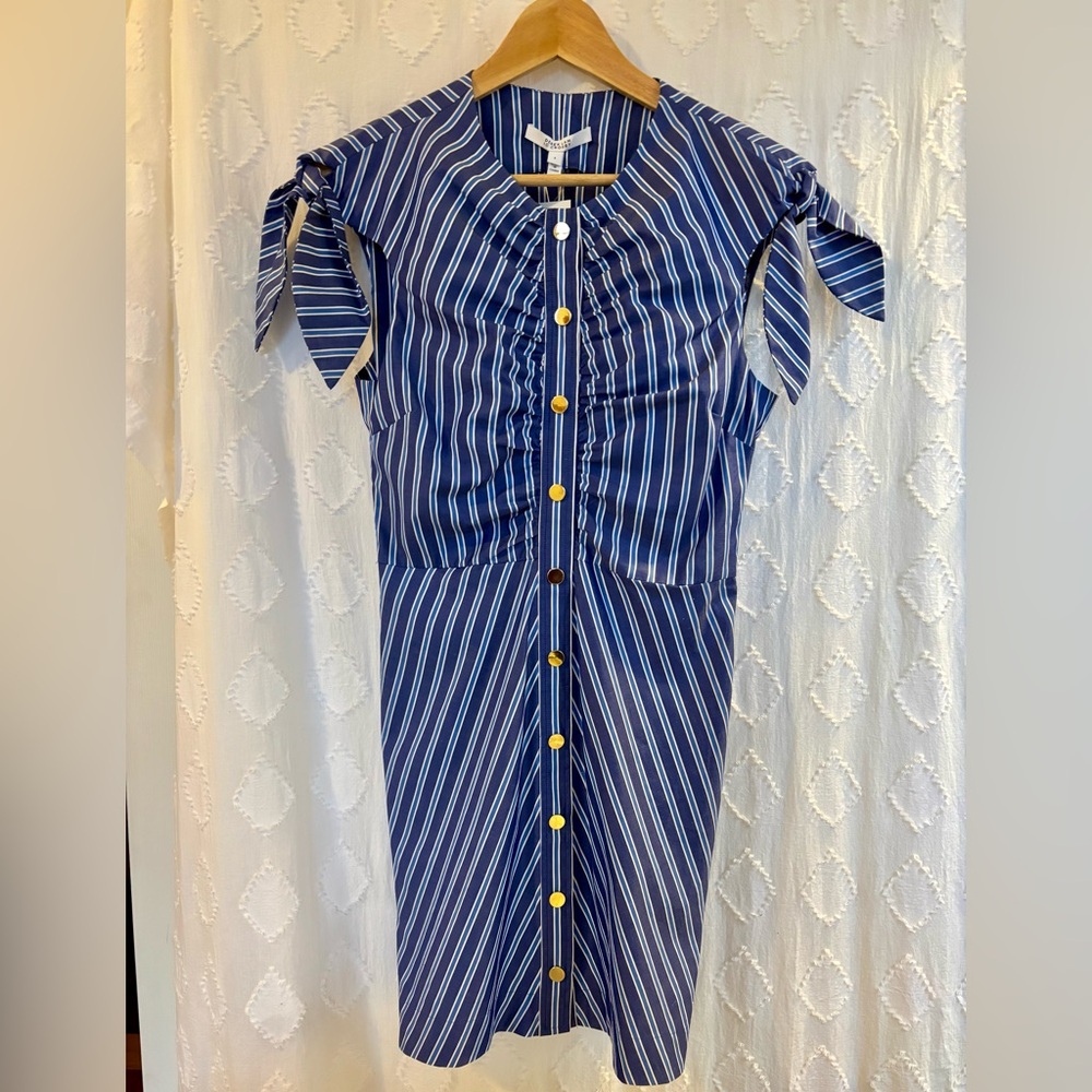 10 Crosby Derek Lam Navy and White Striped Midi Dress
